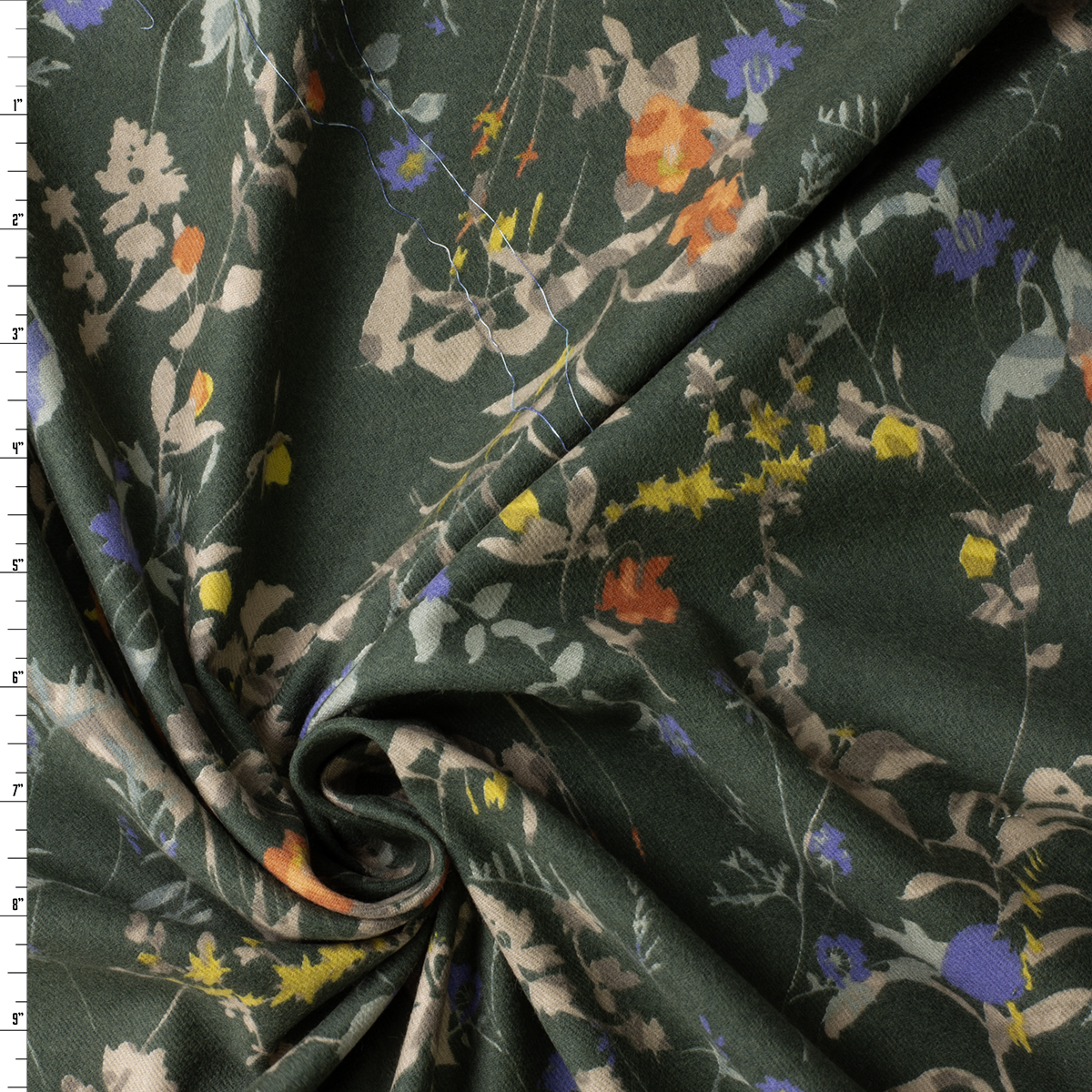 Wildflowers Emerald Hokkoh Japanese Brushed Cotton Twill #30885 Fabric By The Yard
