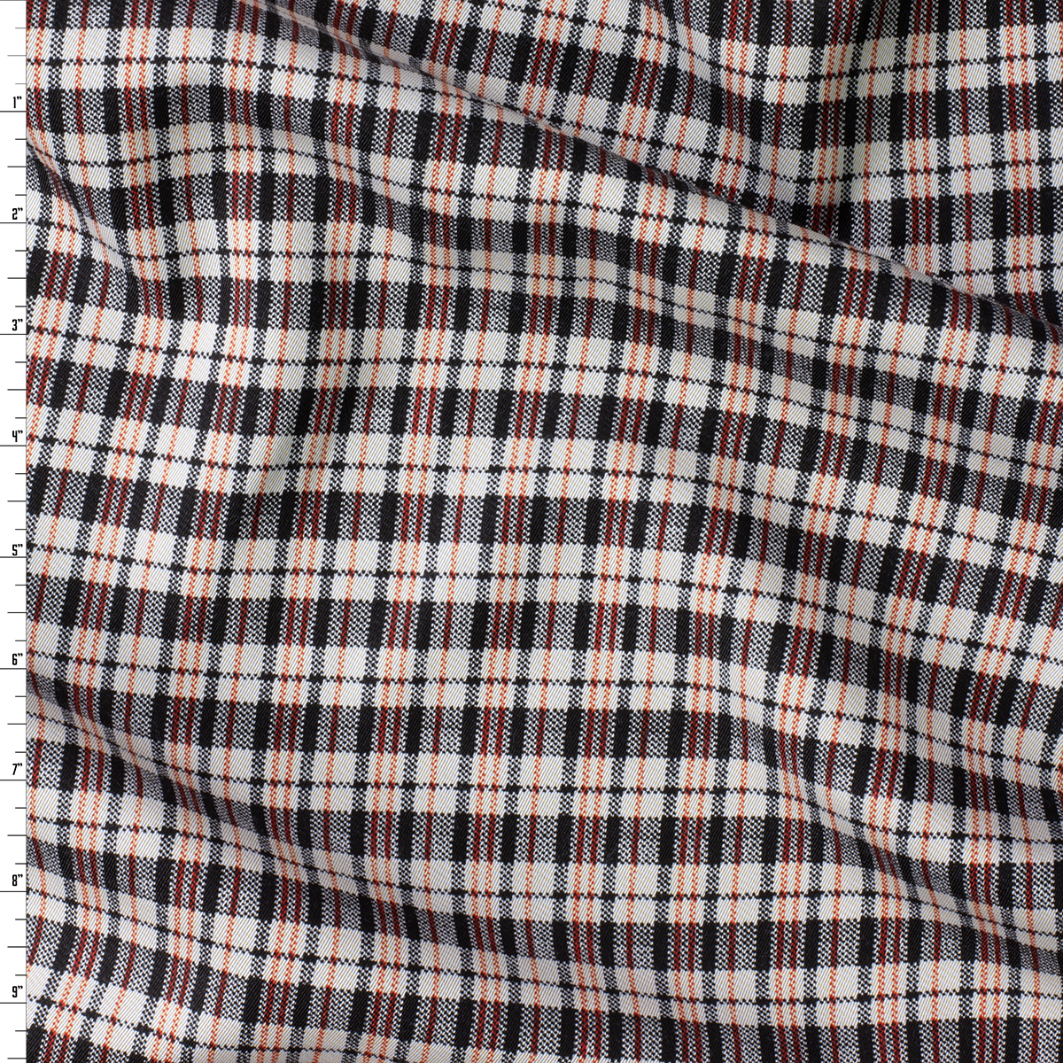 Red, Black, and White Plaid Viscose Twill #30956 Fabric By The Yard