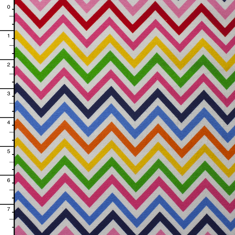 Red, Pink, Blue, Yellow, and Green Chevron 4-way Stretch Jersey
