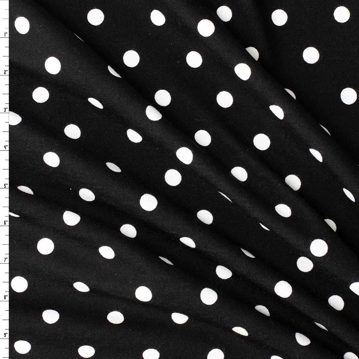 White Polka Dots on Black Ponte De Roma #31011 Fabric By The Yard