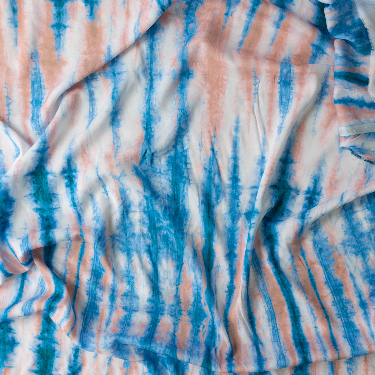 Coastal Blue Pink Tie Dye Rayon Challis #31040 Fabric By The Yard - Wide shot