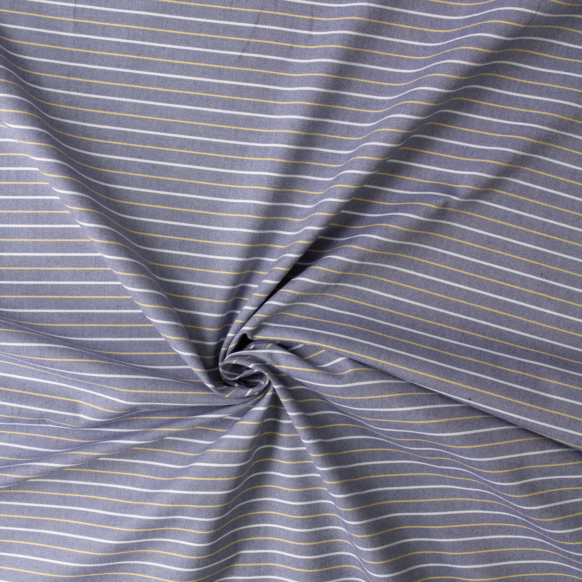 Yellow and White on Indigo Horizontal Stripe Midweight Cotton Oxford Cloth #31113 Fabric By The Yard - Wide shot