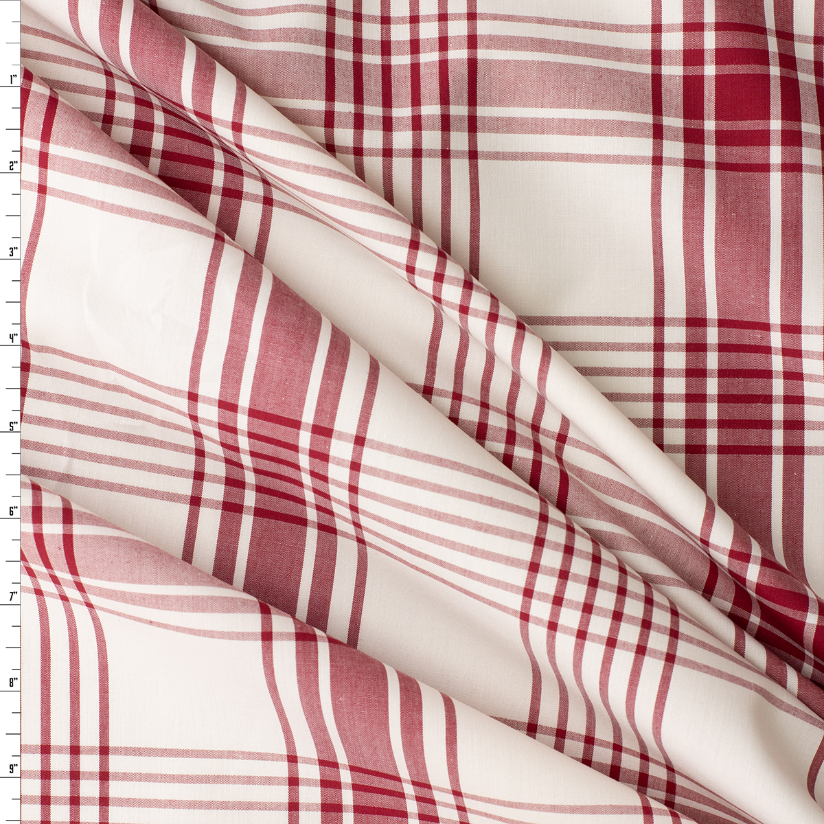 Red and White Plaid Fine Cotton Shirting #31114 Fabric By The Yard