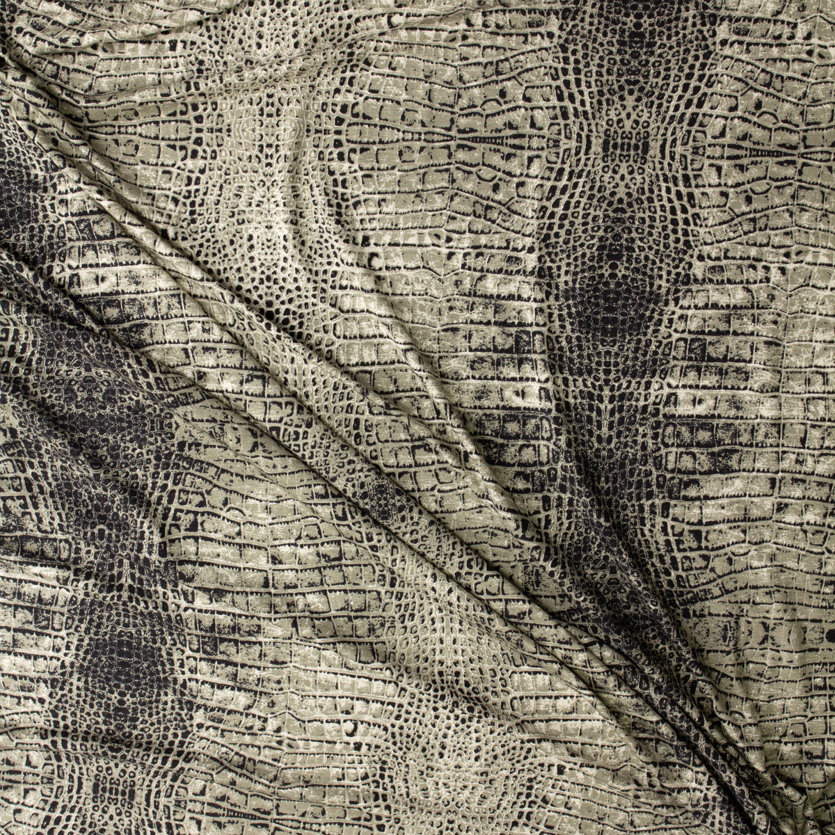Black and Taupe Reptile Skin Rayon/Spandex Jersey Knit #31128 Fabric By The Yard - Wide shot