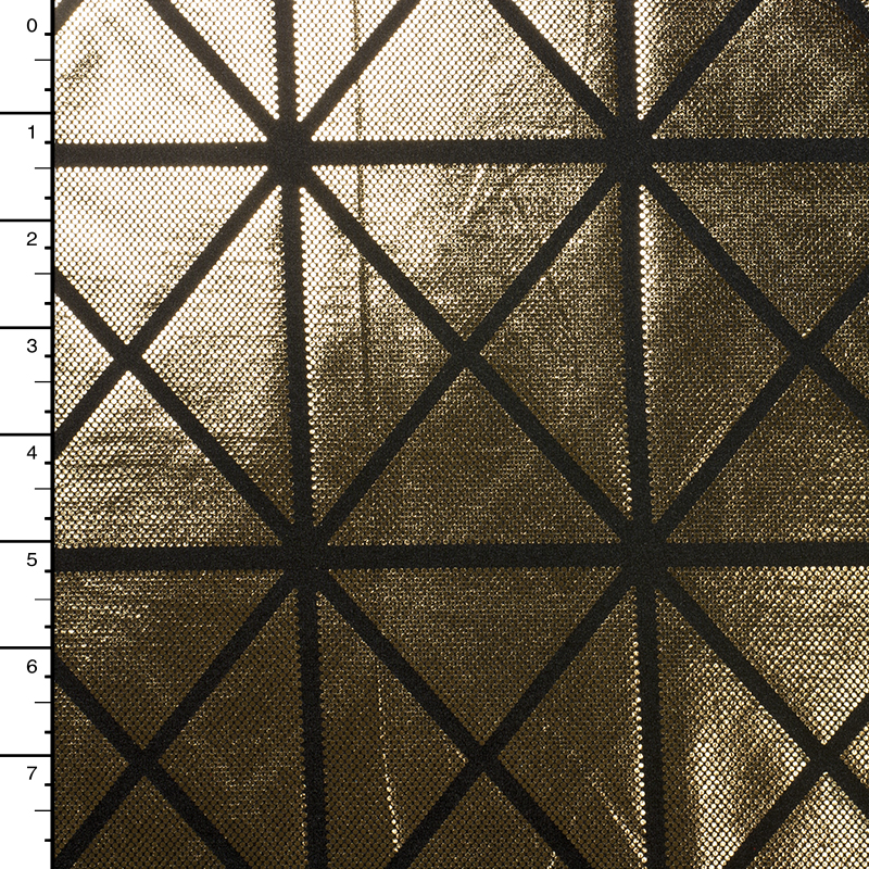 Gold on Black Geometric Metallic 4-way Stretch Nylon/Lycra