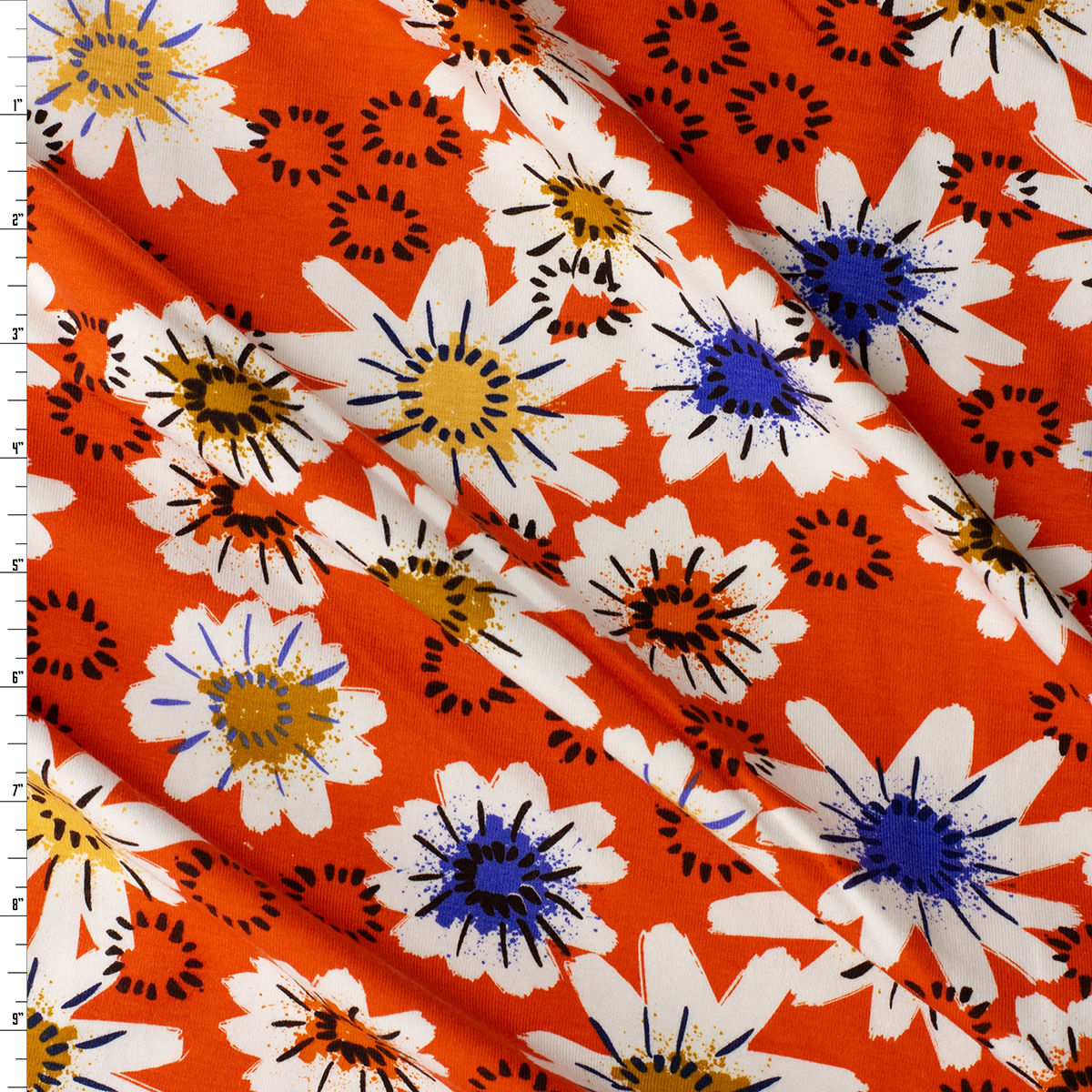 Daisy Floral on Red Orange Cotton/Spandex Jersey from Cotton + Steele #31172 Fabric By The Yard