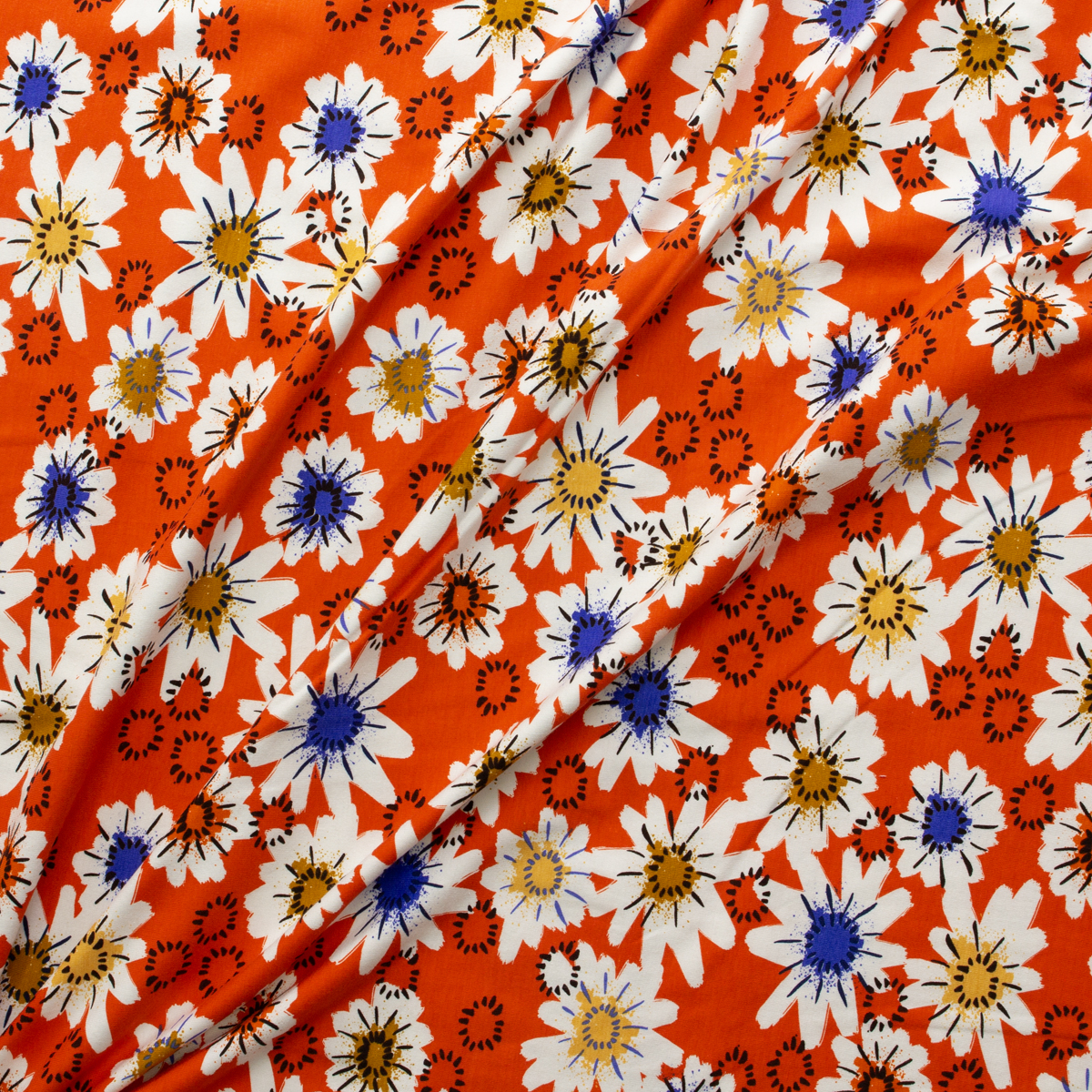 Daisy Floral on Red Orange Cotton/Spandex Jersey from Cotton + Steele #31172 Fabric By The Yard - Wide shot