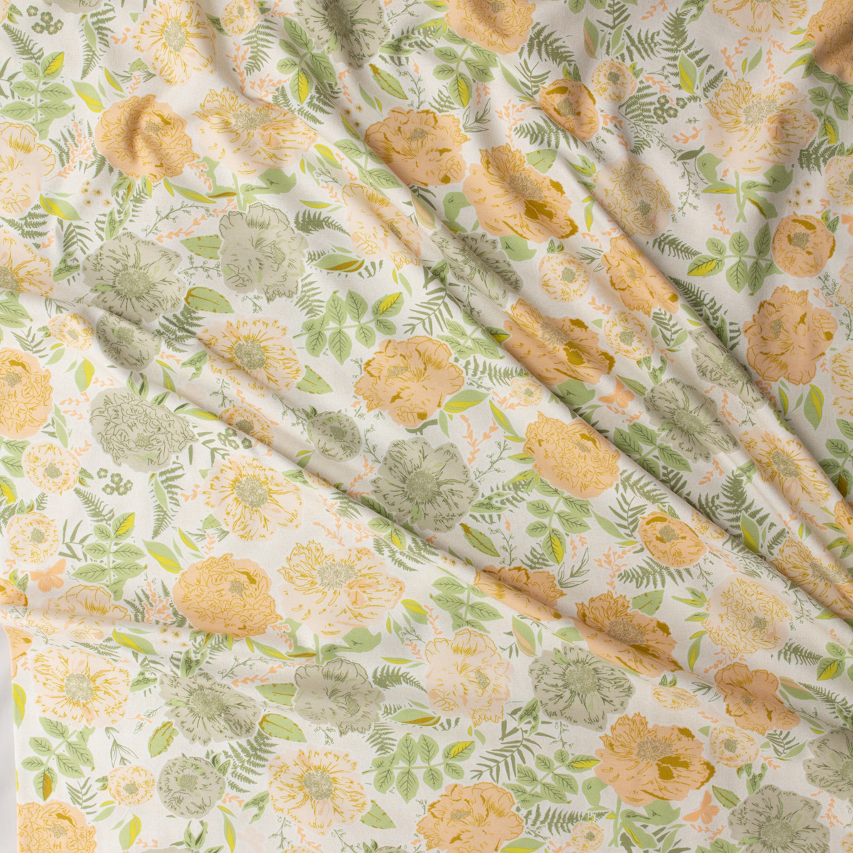 Gathered Foraged Garland Poppy Stretch Cotton Jersey Knit from Art Gallery Fabrics #31217 Fabric By The Yard - Wide shot