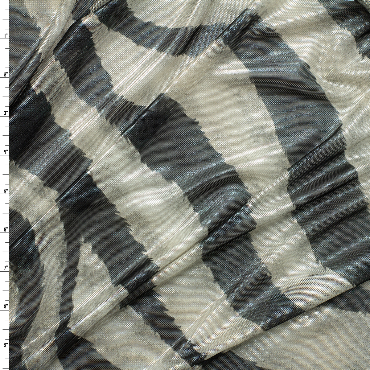 Metallic Ivory and Black Zebra Power Mesh #31272 Fabric By The Yard