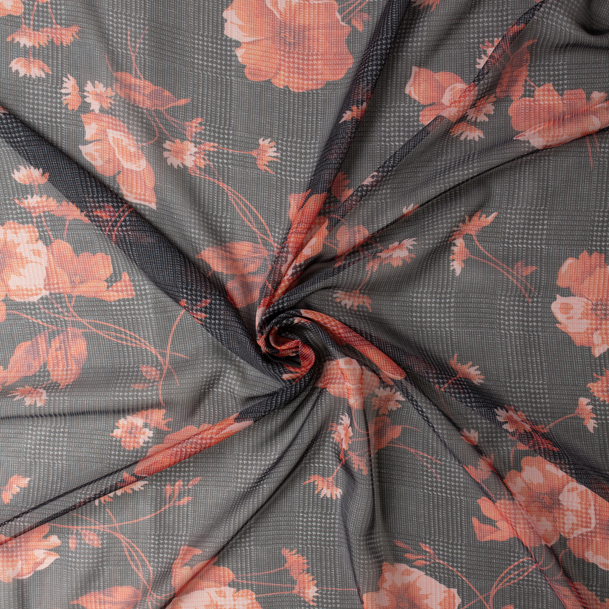 Red Floral Conservatory Plaid Polyester Chiffon #31319 Fabric By The Yard - Wide shot