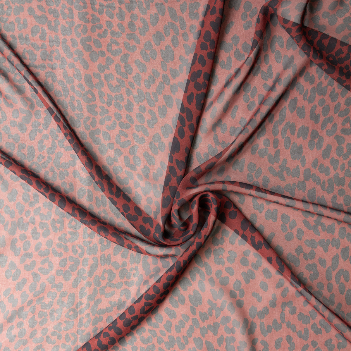 Black on Wine Leopard Silk Chiffon #31324 Fabric By The Yard - Wide shot