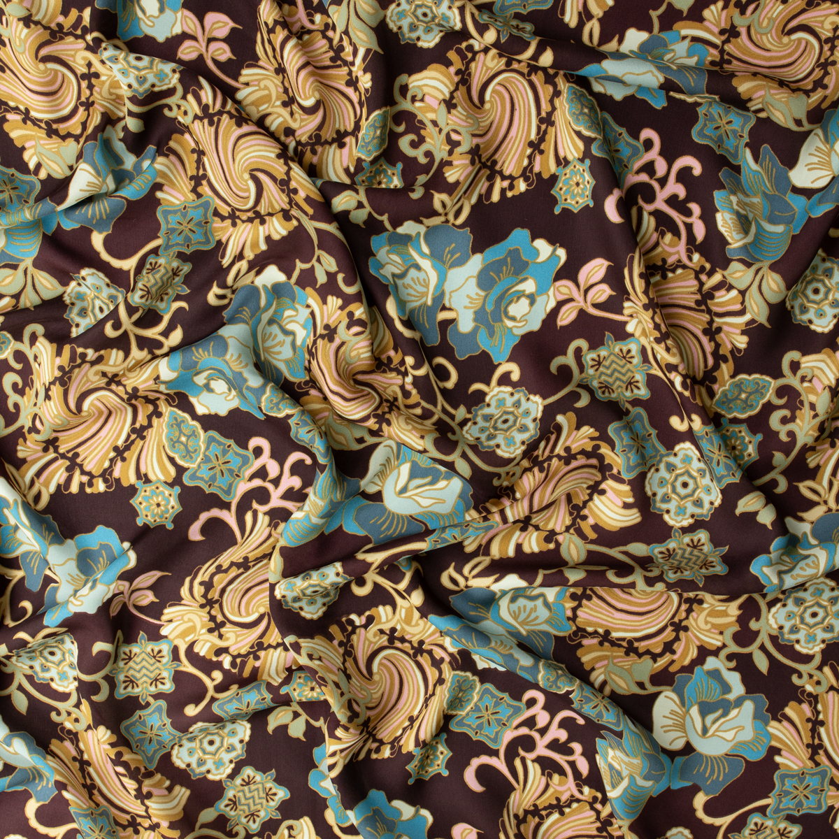 Baroque Blooms Plum Featherweight Silk Twill #31335 Fabric By The Yard - Wide shot