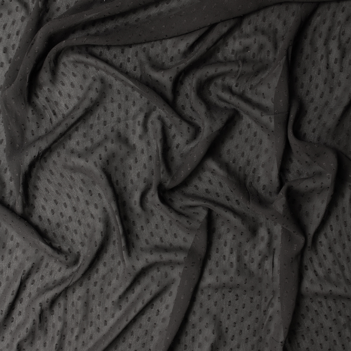 Black on Black Dot Stretch Poly Georgette #31344 Fabric By The Yard - Wide shot