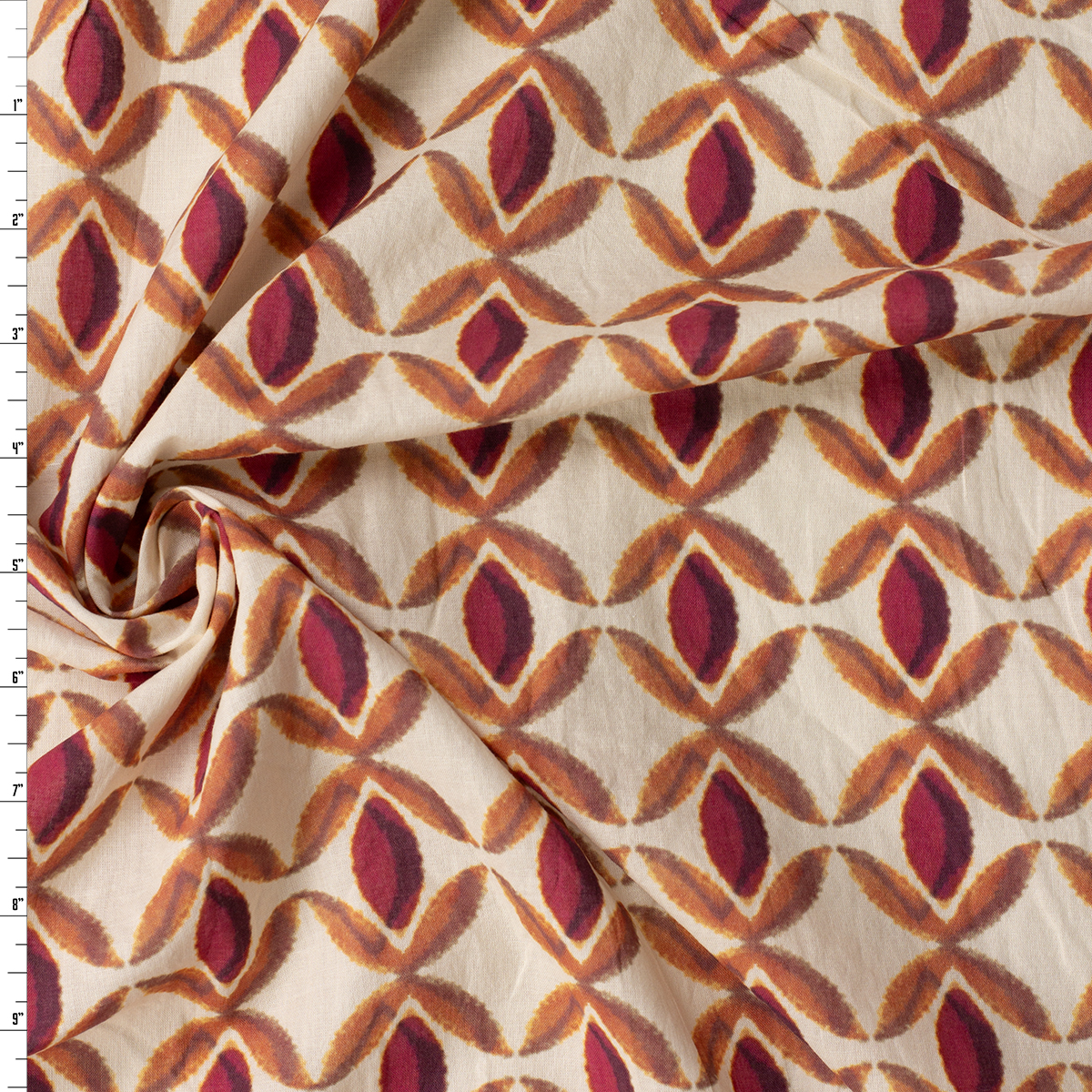 Rust on Ivory Geo Cotton Lawn #31382 Fabric By The Yard