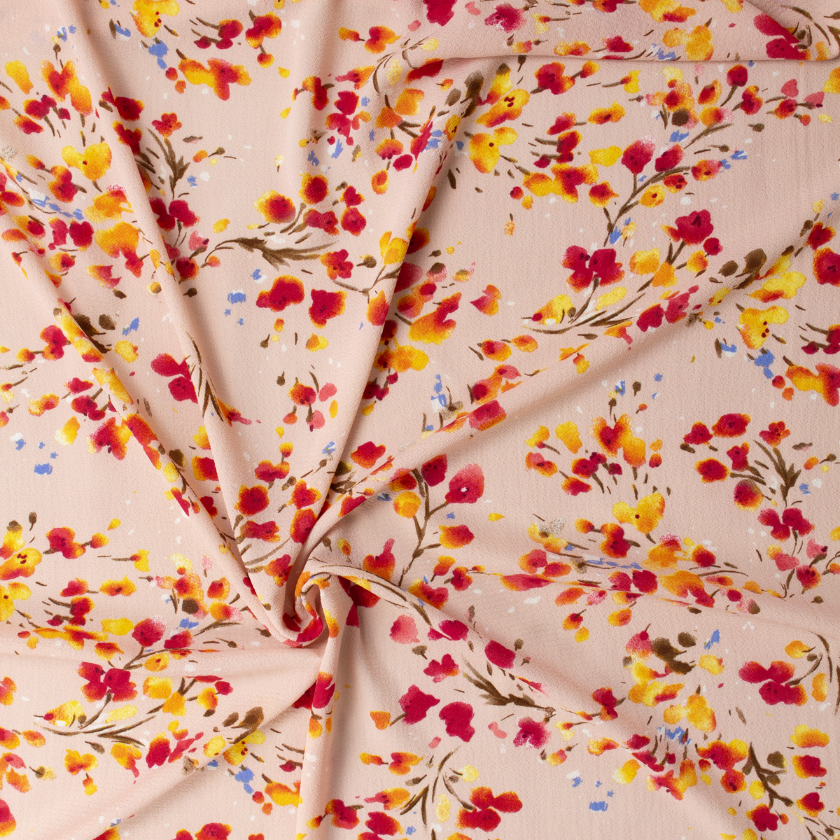 Hot Pink Watercolor Floral on Blush Polyester Bubble Crepe #31409 Fabric By The Yard - Wide shot