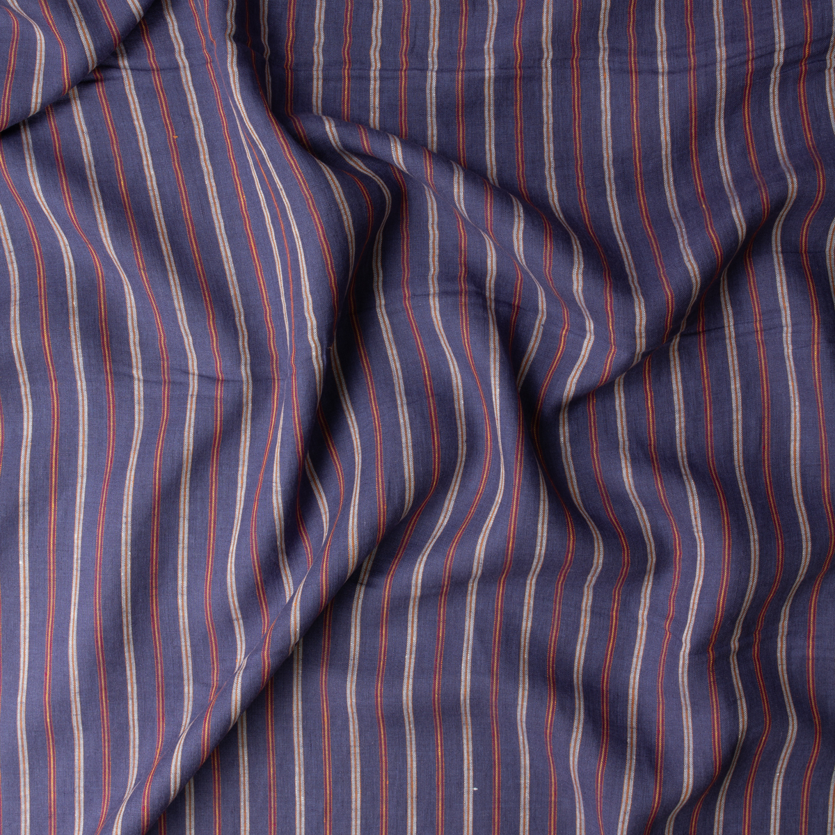 Navy with Red and White Vertical Stripes European Designer Linen #31432 Fabric By The Yard - Wide shot