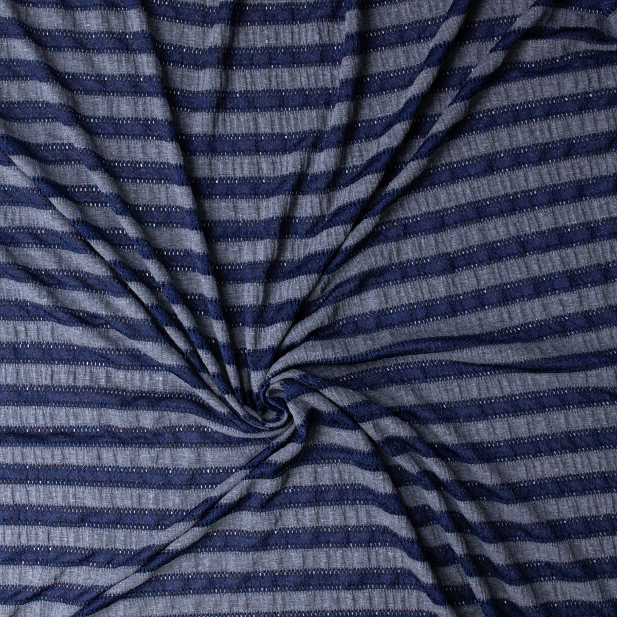 Denim Blue Heather and Navy Jacquard Stripe Triblend Jersey Knit #31470 Fabric By The Yard - Wide shot
