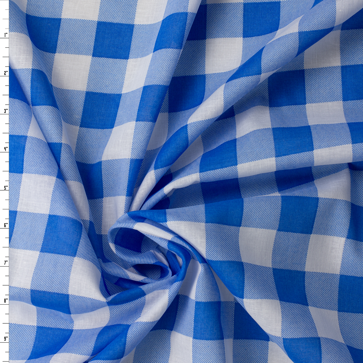 Blue and White 1” Gingham Print Cotton Lawn #31543 Fabric By The Yard