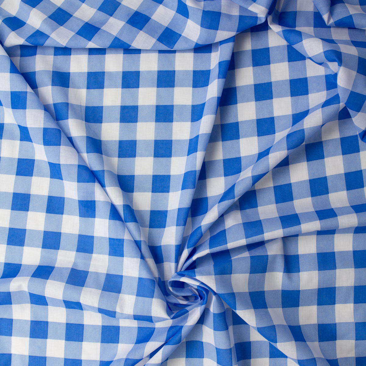 Blue and White 1” Gingham Print Cotton Lawn #31543 Fabric By The Yard - Wide shot