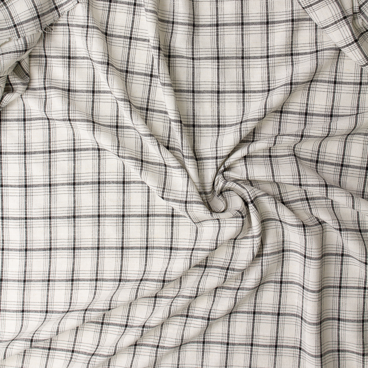 Black on Warm White Plaid Cotton Calcutta #31602 Fabric By The Yard - Wide shot