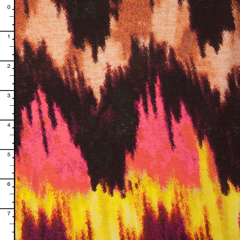 Brown, Coral, and Yellow Ikat Print Jersey Knit #15305