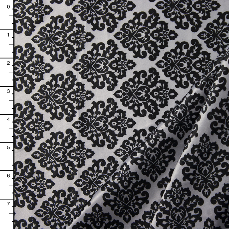 Black and White Damask Charmeuse Satin Print