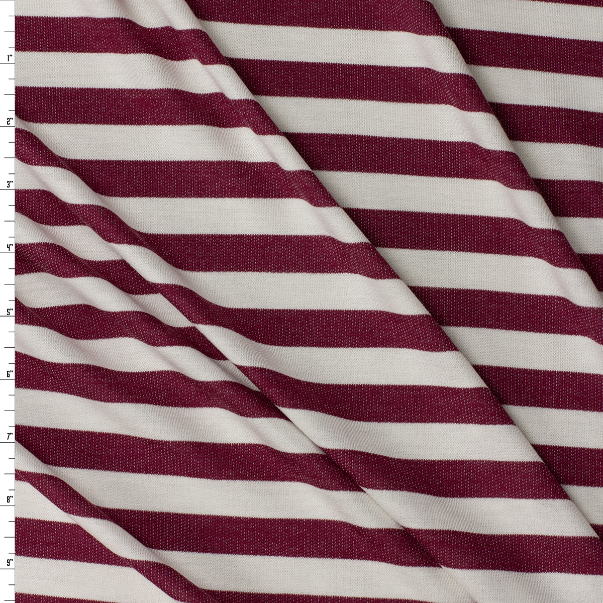 Cranberry  and Offwhite Horizontal Stripe Tri-blend French Terry #31632 Fabric By The Yard