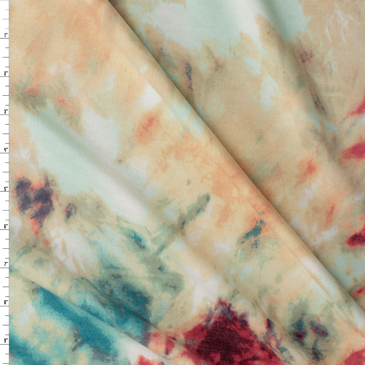 Red, Ivory, and Mint Tie dye Tri-blend French Terry #31633 Fabric By The Yard