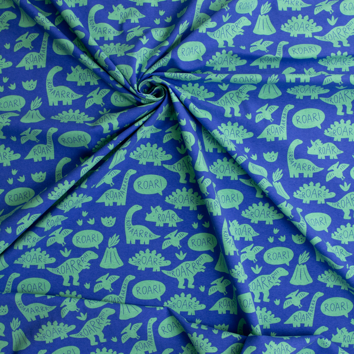 Dino Roar Party Stretch Cotton Jersey Knit Print #31669 Fabric By The Yard - Wide shot