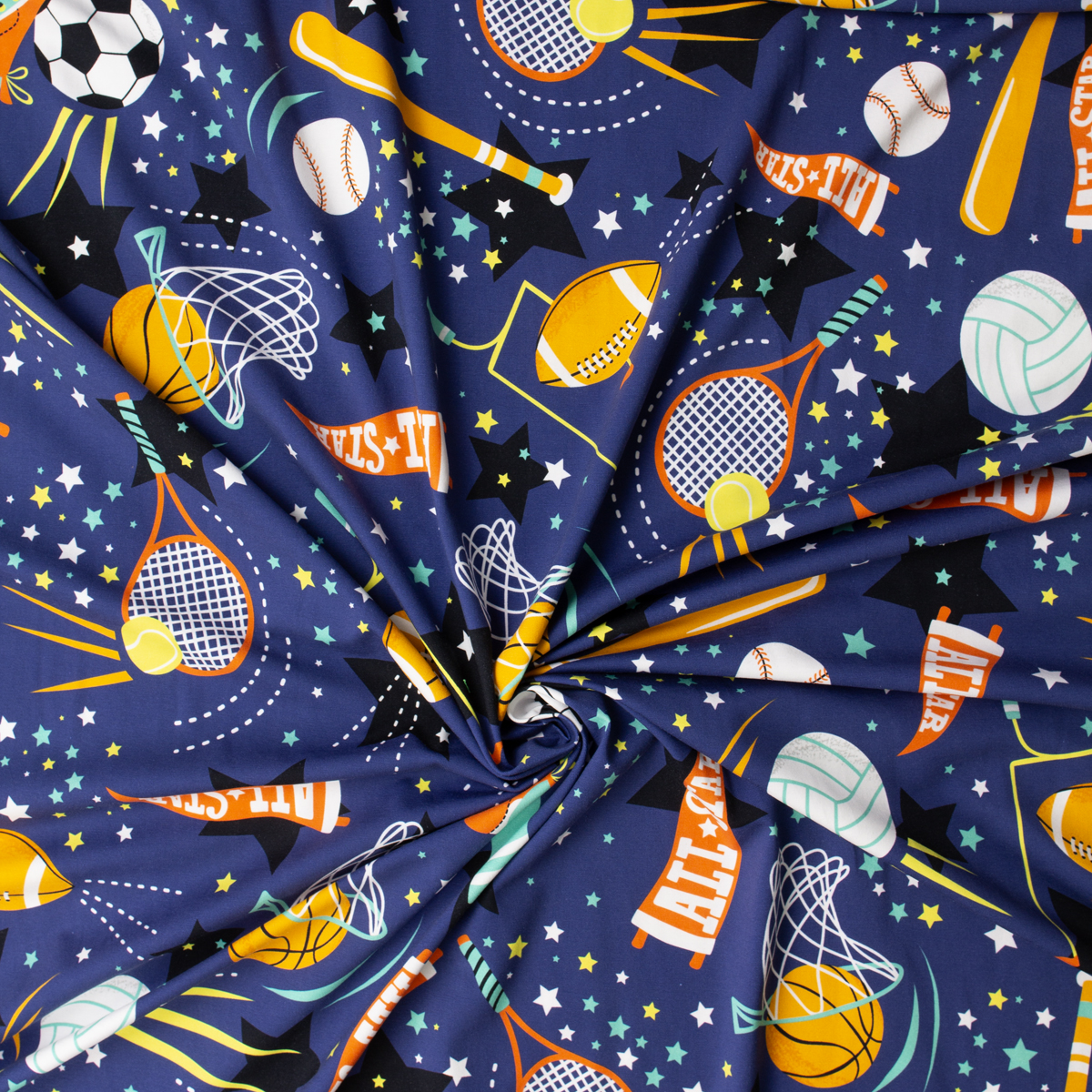 All-Star Night Stretch Cotton Jersey Knit Print #31672 Fabric By The Yard - Wide shot