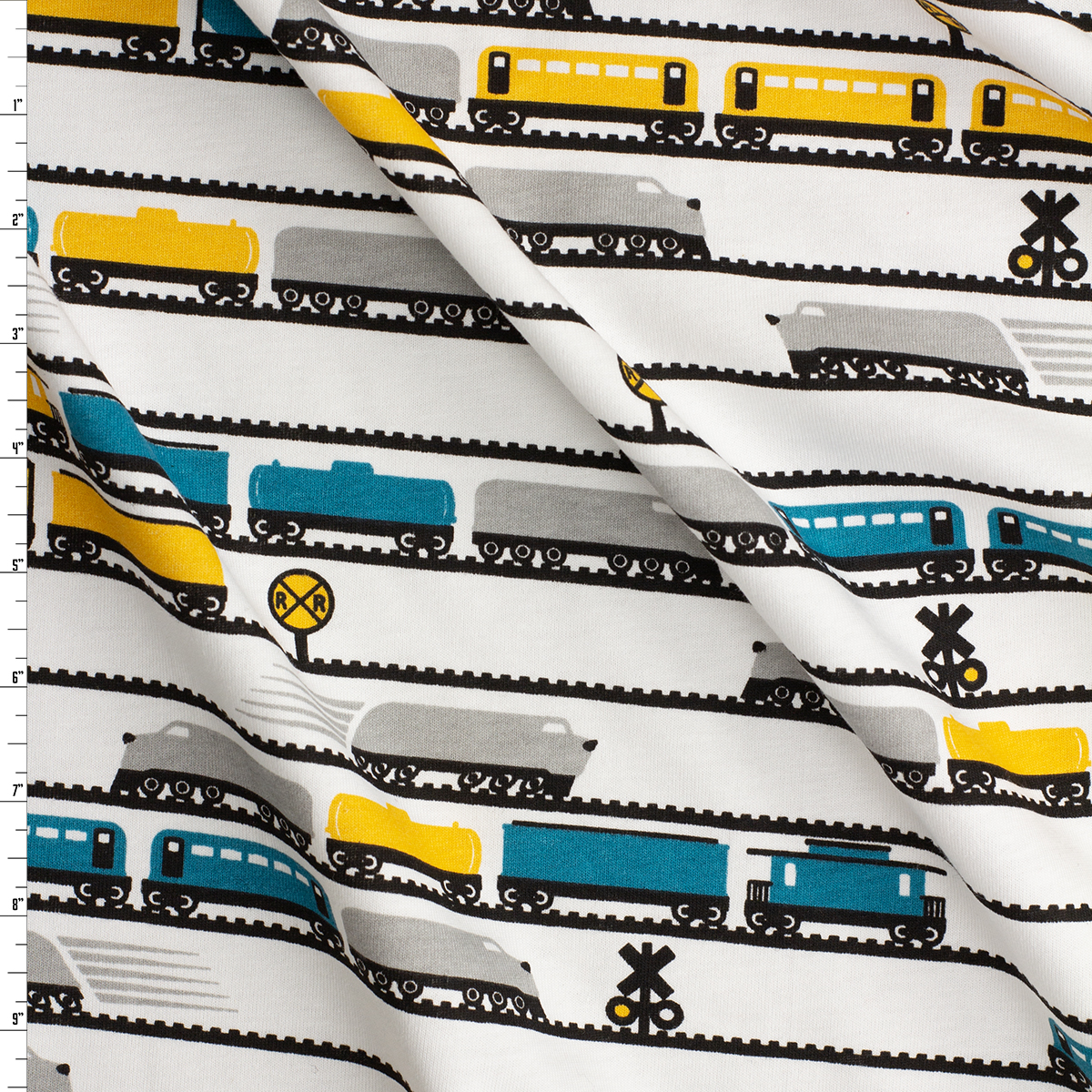 Junction Train Stripe Cotton Jersey Knit Print #31681 Fabric By The Yard