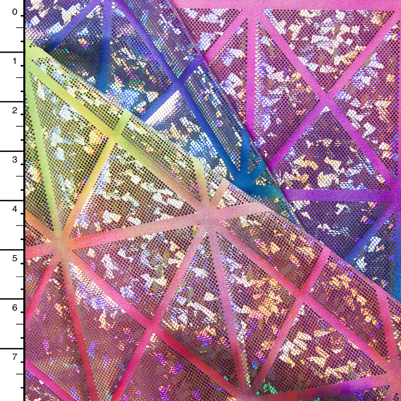 Geometric Silver Holographic on Tie Dye Nylon/Lycra