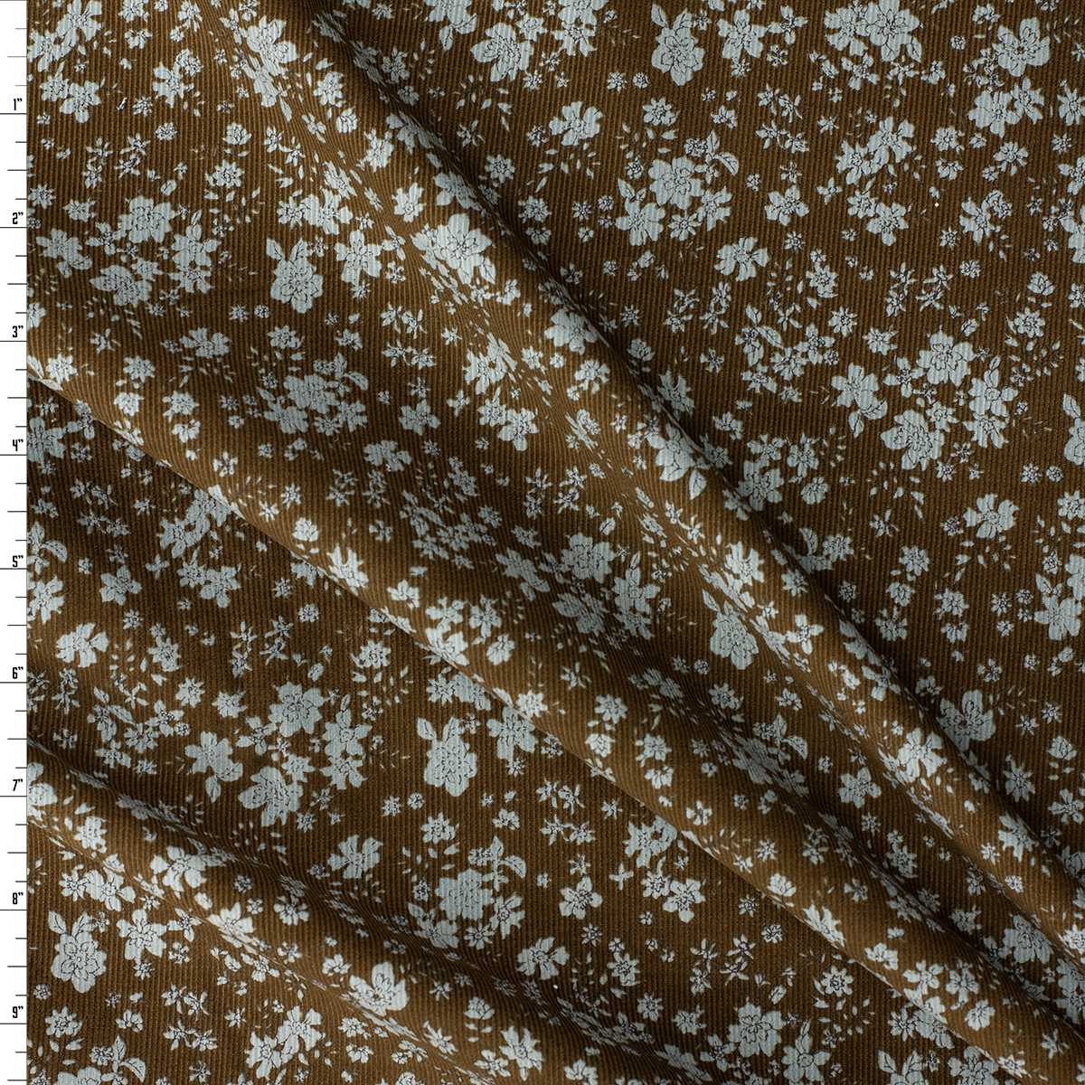 Light Blue on Brown Floral Vines Japanese Pinwale Corduroy from Hokkoh #31741 Fabric By The Yard