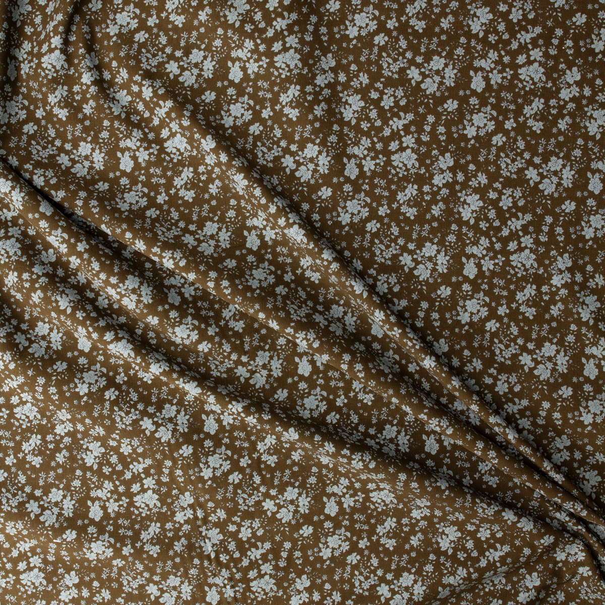Light Blue on Brown Floral Vines Japanese Pinwale Corduroy from Hokkoh #31741 Fabric By The Yard - Wide shot