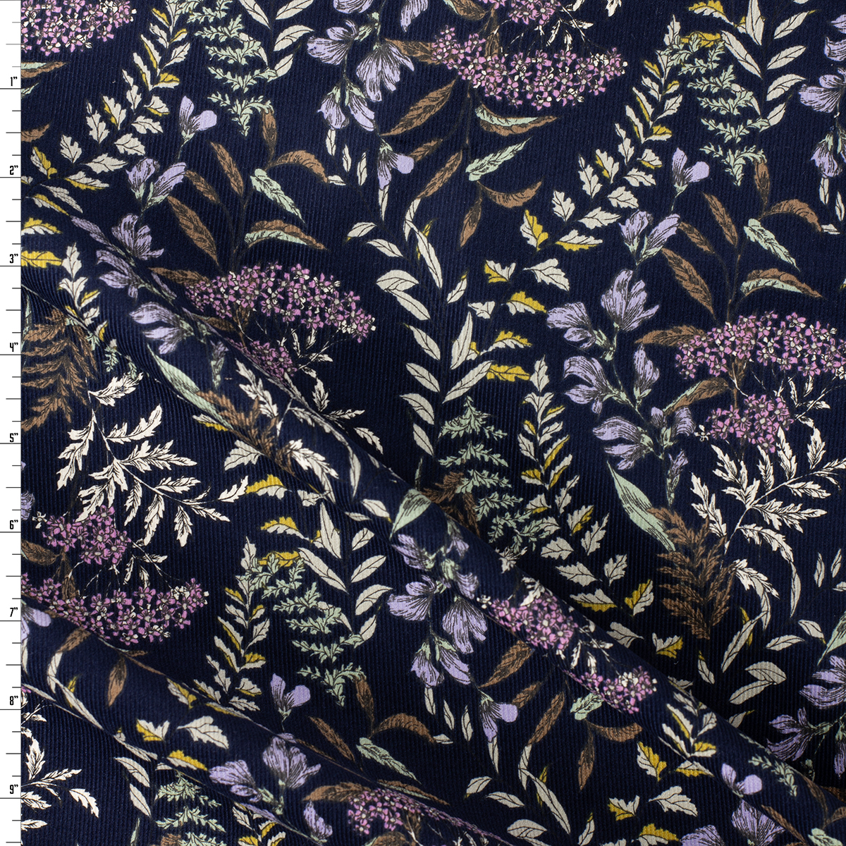 Wildflowers Forever on Navy Japanese Pinwale Corduroy from Hokkoh #31751 Fabric By The Yard