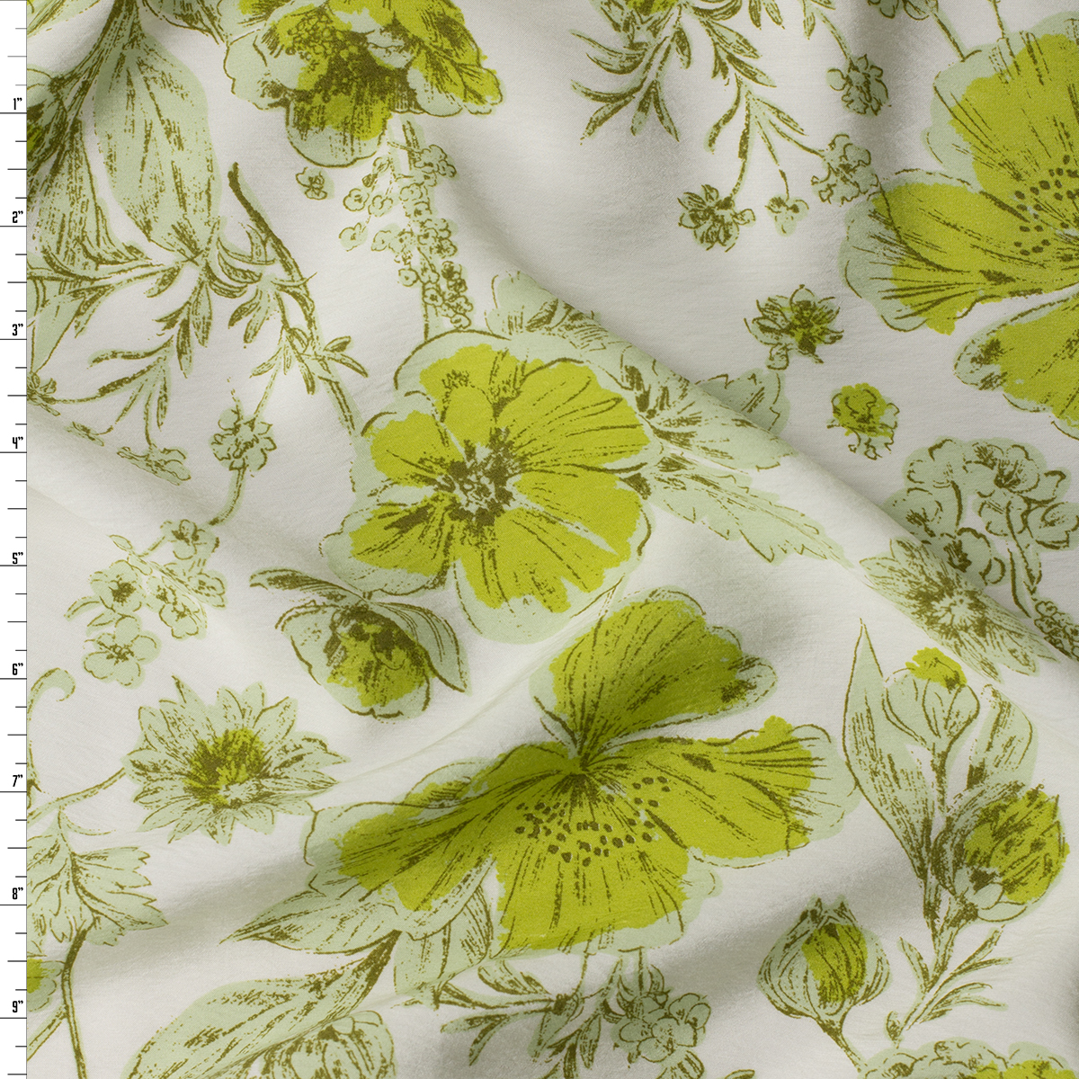 Lime Floral on Offwhite Viscose/Nylon Lawn #31781 Fabric By The Yard