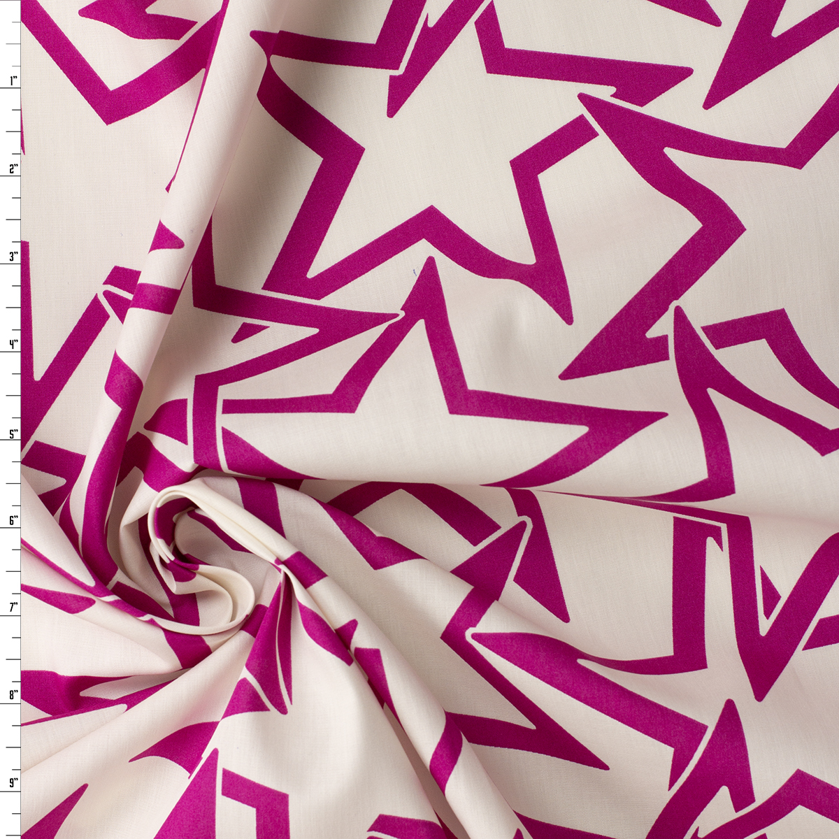 Hot Pink Layered Stars on White Italian Designer Cotton Poplin #31790 Fabric By The Yard
