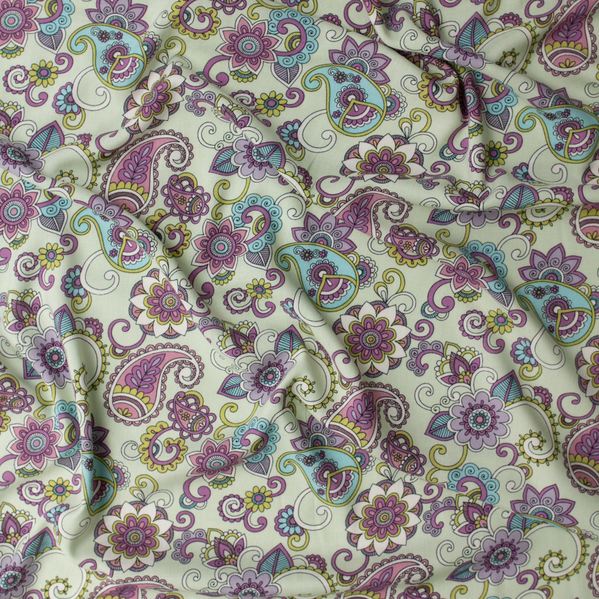 Mint Blossom Paisley Rayon Challis #31810 Fabric By The Yard - Wide shot