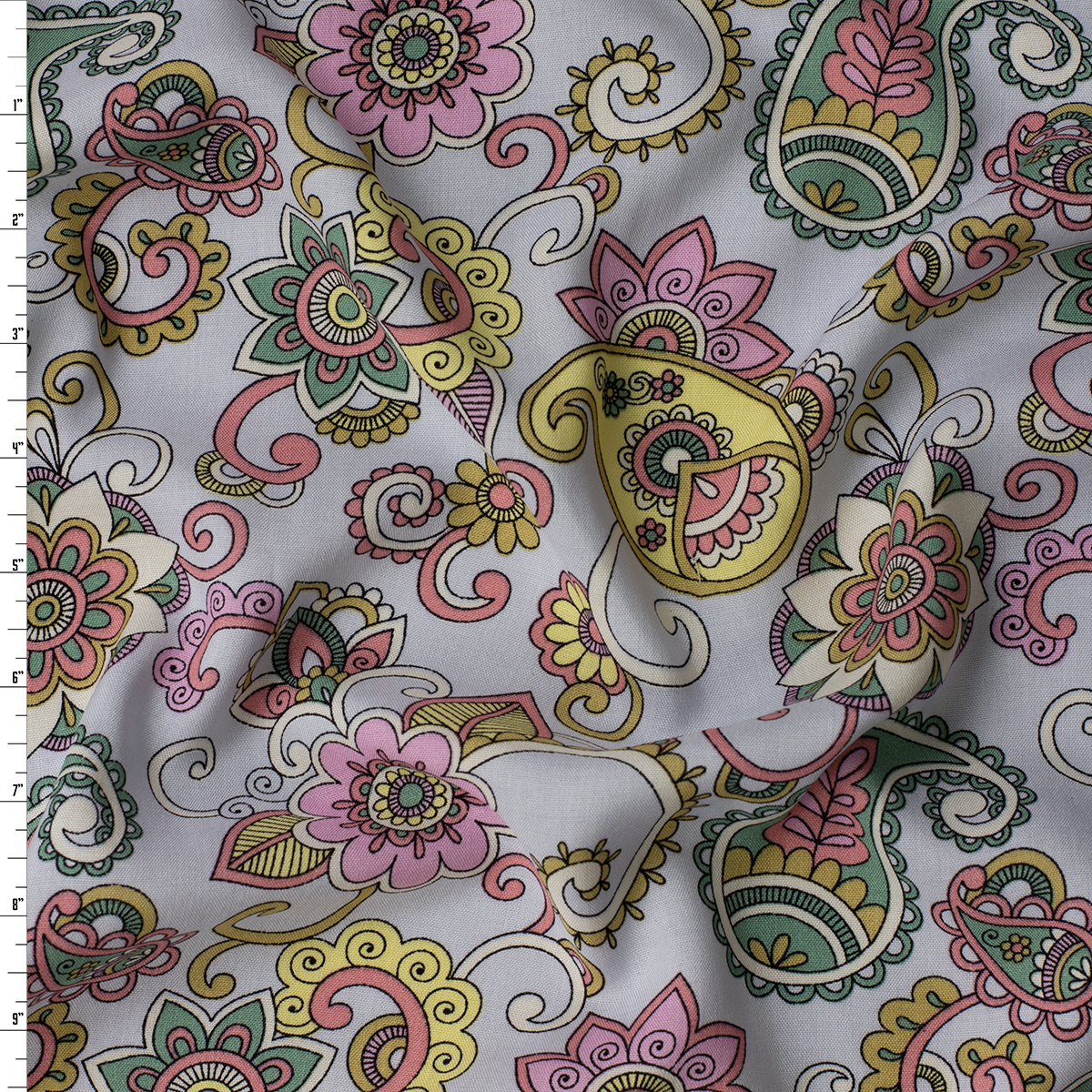 Powder Blue Paisley Rayon Challis #31812 Fabric By The Yard