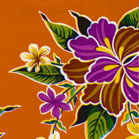 "Hibiscus" Orange Oilcloth
