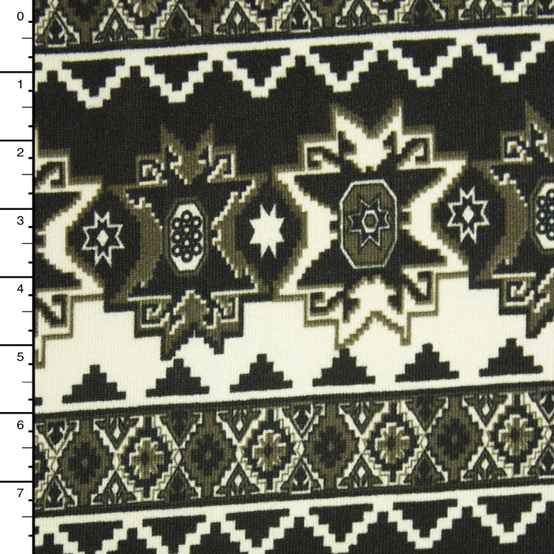 Black, Charcoal, and Offwhite Bohemian Tribal Stripe Sweater Knit #15386