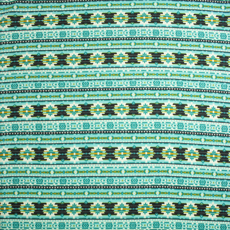 Turquoise, Black, and White Bohemian Tribal Stripe Sweater Knit #15378