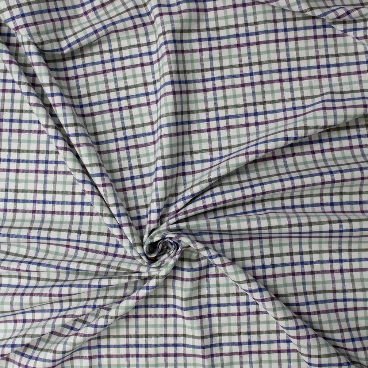 Plum, Sage, Navy, and Olive Plaid on Warm White Italian Designer Brushed Cotton #31824 Fabric By The Yard - Wide shot