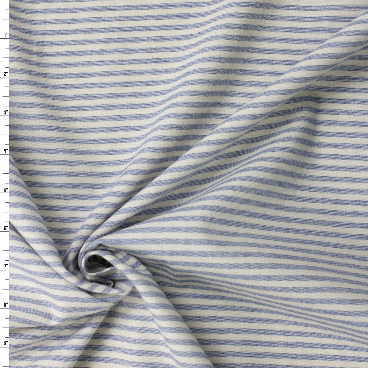 Light Blue and White Horizontal Stripe Italian Designer Brushed Cotton #31827 Fabric By The Yard