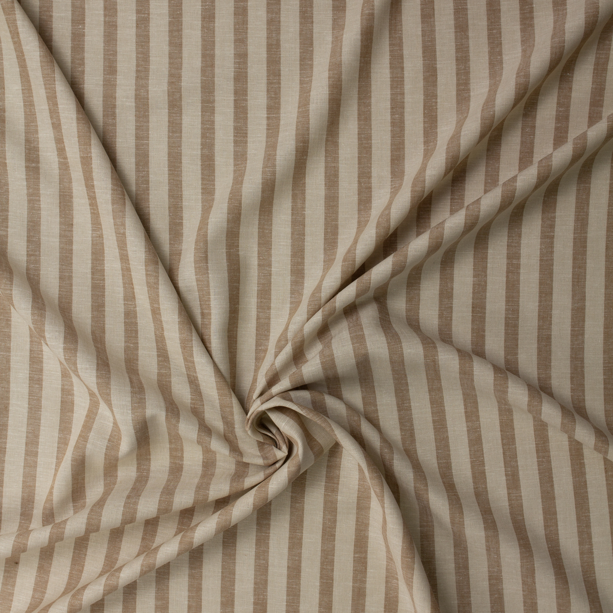 Ivory and Cappuccino Vertical Stripe Italian Designer Cotton/Linen #31833 Fabric By The Yard - Wide shot