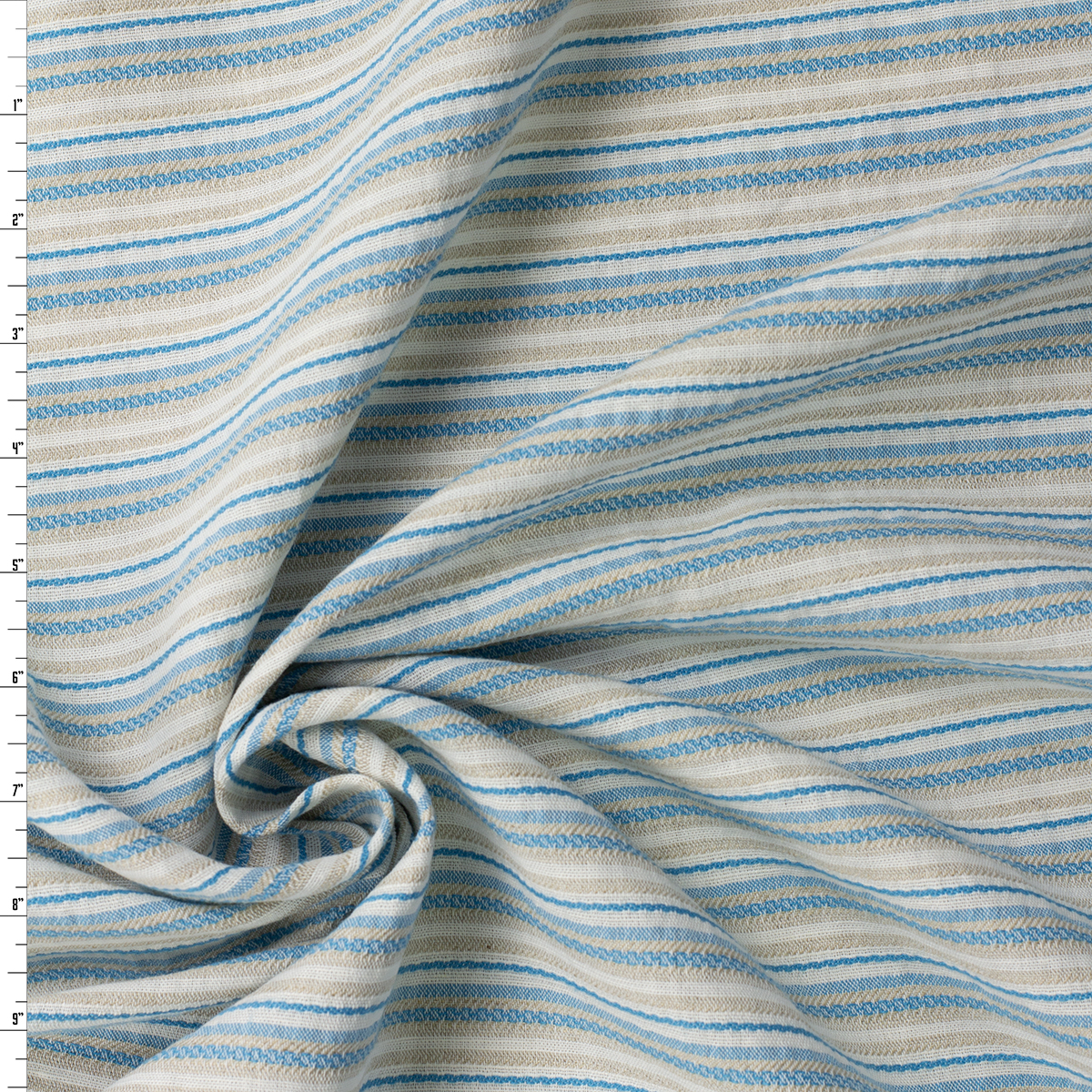 Turquoise, Tan, and Offwhite Horizontal Stripe Italian Designer Cotton/Linen #31835 Fabric By The Yard