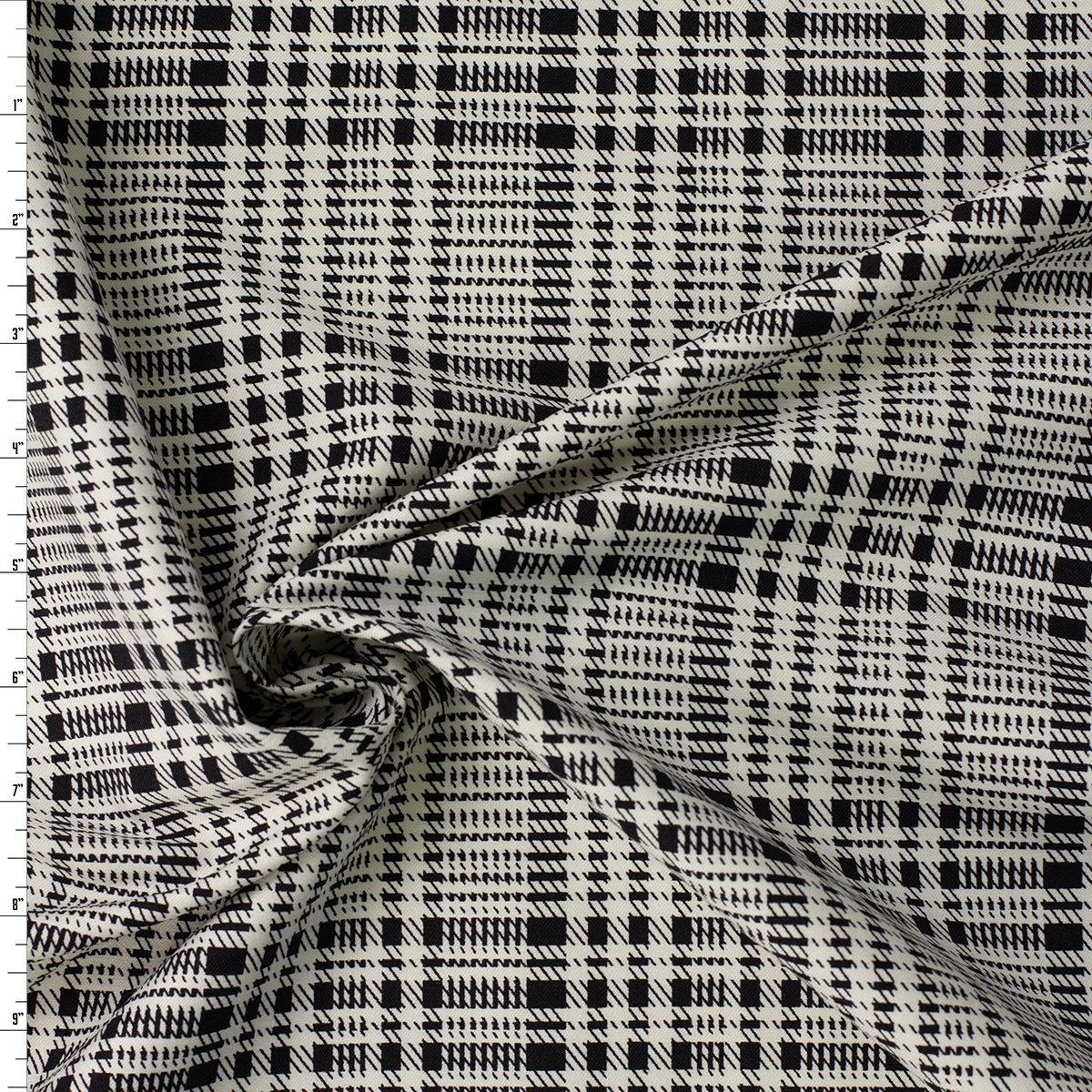 Black and White Glen Plaid Nylon/Viscose/Spandex Twill #31838 Fabric By The Yard