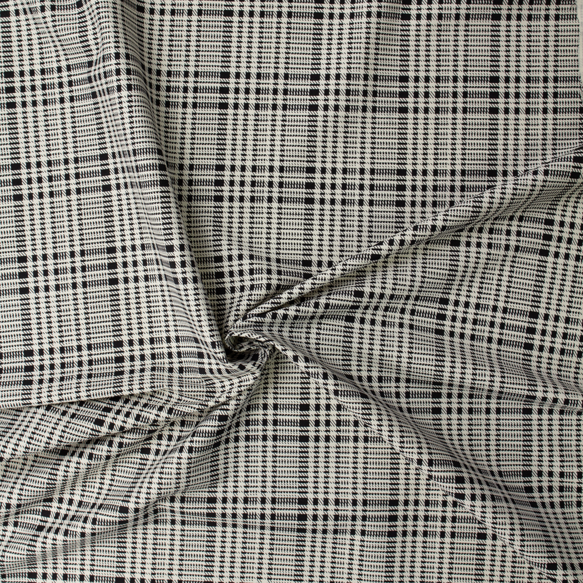 Black and White Glen Plaid Nylon/Viscose/Spandex Twill #31838 Fabric By The Yard - Wide shot