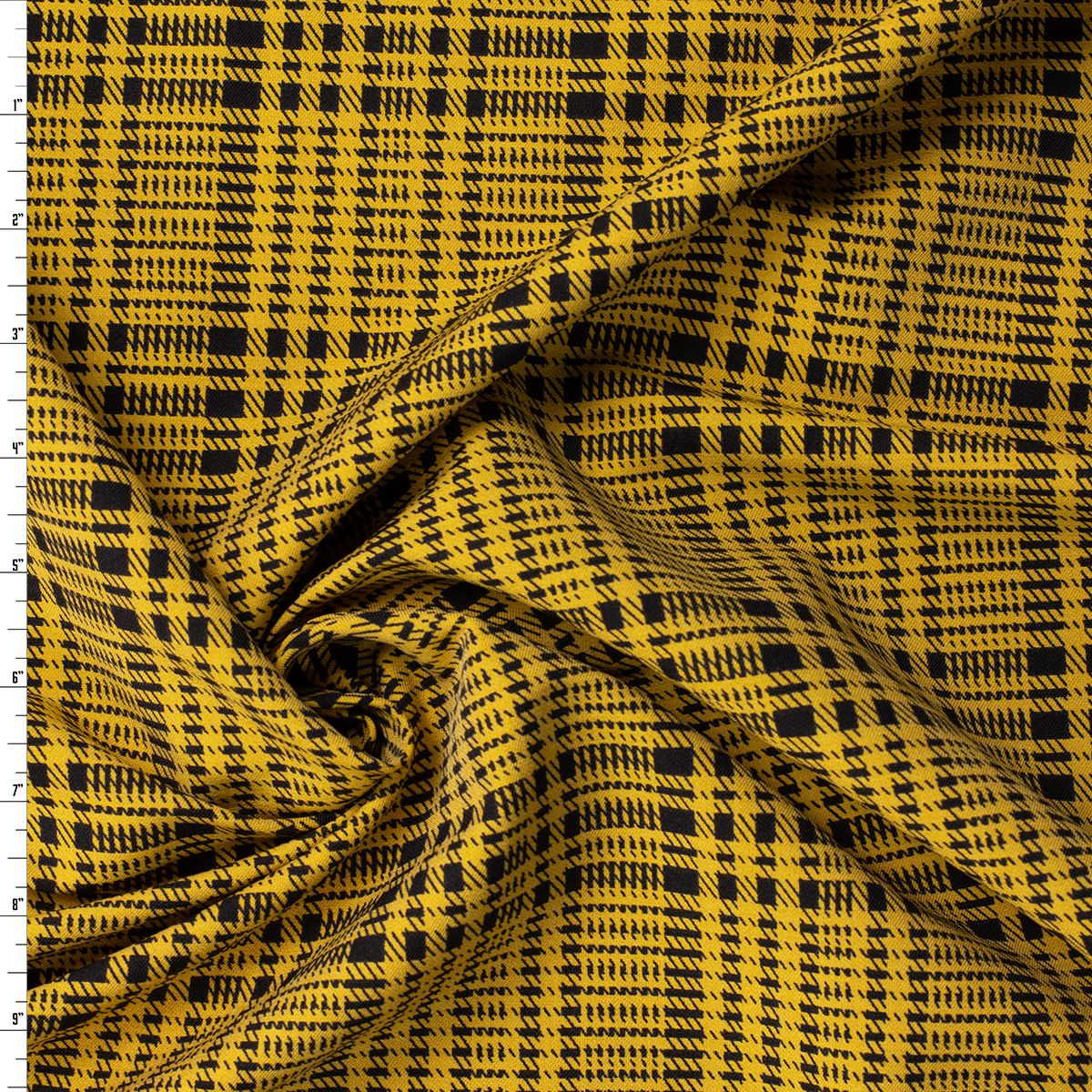 Mustard and Black Glen Plaid Nylon/Viscose/Spandex Twill #31839 Fabric By The Yard