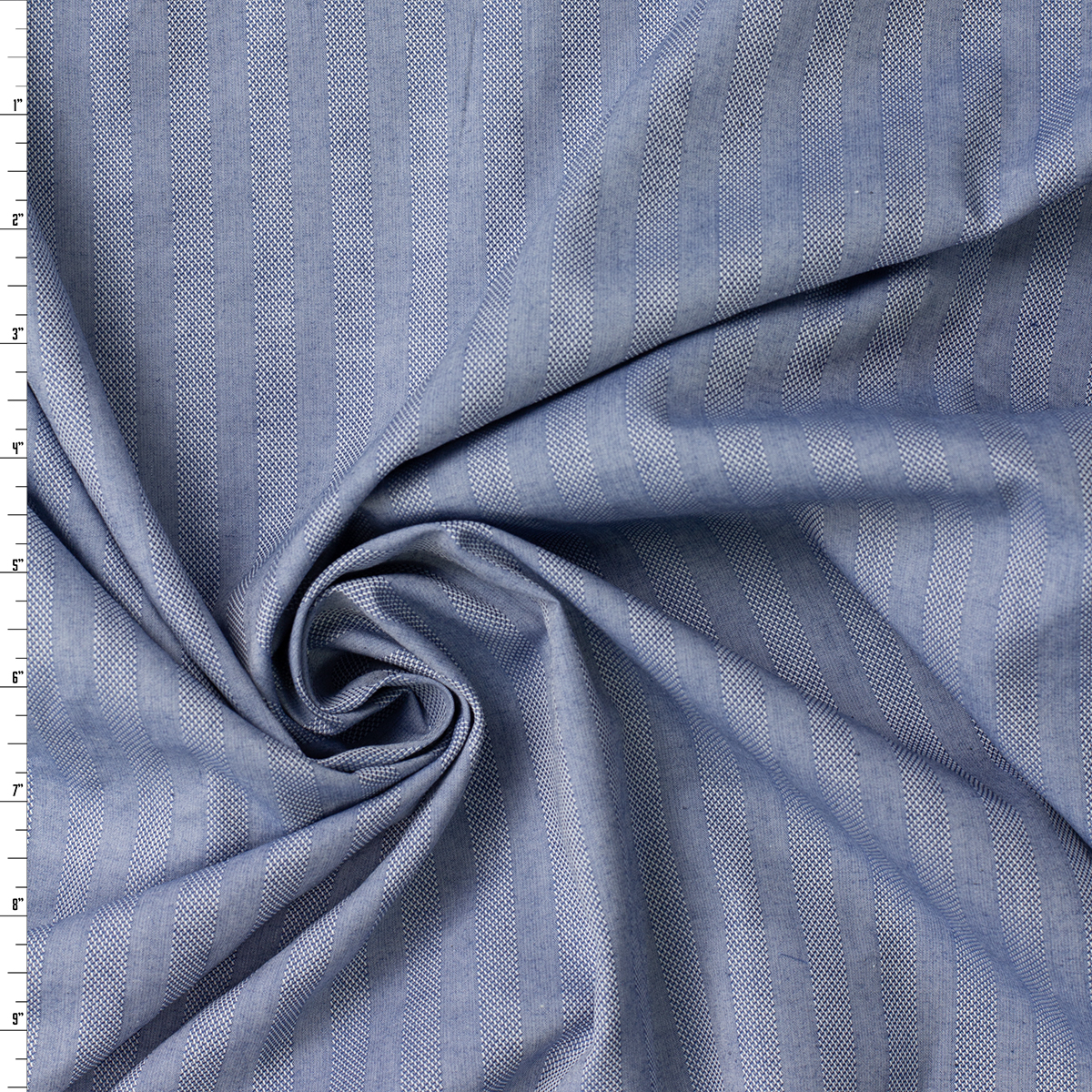 Light Blue Vertical Stripe Italian Designer Jacquard Chambray #31848 Fabric By The Yard